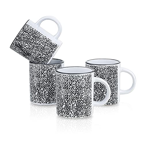 Stone Lain Stoneware Dish Set, 4 Mugs, Sophie - White and Black