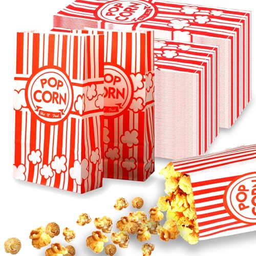 200 Stück Klein Popcorntüten - Rot & Weiß Gestreifte Popcorn Boxen