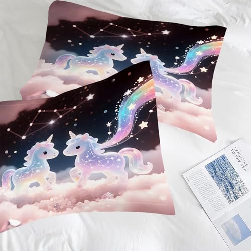 Image of Rainbow Unicorn Comforter Set Twin Size 3D Colorful Stars Cloud Bedding Sets for Boys Girls Kids Teens Bedroom Cartoon Kawaii Animal Quilt 1 Comforter 1 Pillowcase