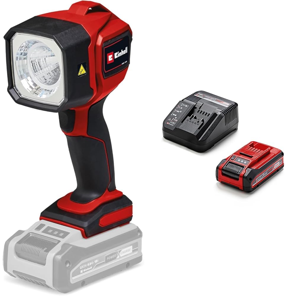Einhell Akku-Lampe TC-CL 18/350 Li Power X-Change (18 V, 350 lm, 7000 K, 30 m Leuchtweite, schwenkbarer Leuchtkopf, hochwertiges LED-Licht, inkl. 3,0 Ah Akku + Ladegerät)