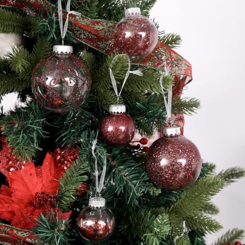 Wironlst Christmas Ball Ornaments Shatterproof Clear Large Plastic Hanging Ball Decorative Baubles Set with Stuffed Delicate Decorations (Multi-Siz, Burgundy) - image 7