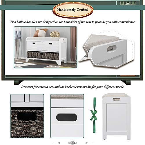 Lovmor 32" Storage Bench For Entryway, Shoe Bench With Storage Removable Basket And 2 Drawers, Entryway Bench With Shoe Storage, Entryway Storage For Hallway, Entryway, Mudroom And Living Room, White #TOP3