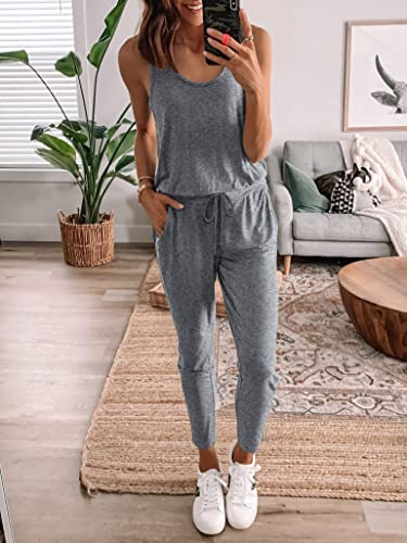 Anrabess Women's Causal Tank Jumpsuits Sleeveless Drawstring Elastic Waist Loose Summer Romper Outfits With Pockets A208Shenhuahui-Xxl #TOP2