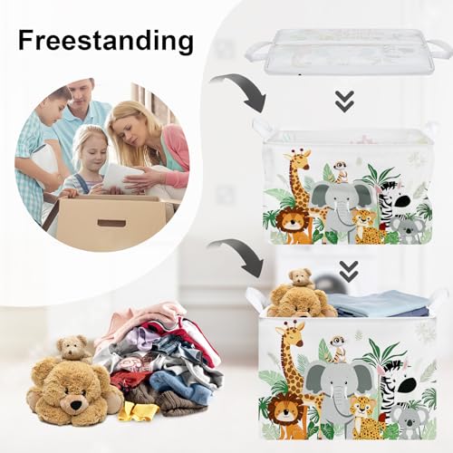 Image of Tropical Animals Baby Laundry Hamper Collapsible Clothes Kid Storage Basket Giraffe Elephant Large Boys Girls Gift Toy Box Bin for Nursery, Lion, 36L