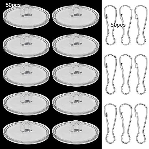DXLing 50 PCS Clear Self-Adhesive Hook Heavy Duty Wall Hooks Without Drilling Plastic Ceiling Hooks Transparent Sticky Hooks Self-Adhesive Nail Free Hooks with Flag Pole Clip for Bedroom Living Room Cover