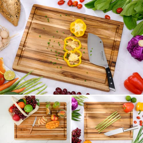 Beefurni Teak Wood Cutting Board With Juice Groove Hand Grip, Small Wooden Cutting Boards For Kitchen, Chopping Board Wood, Fathers Day Gifts, 1-Year Manufacturer Warranty (S, 18L X 14W X 1H Inches) #TOP1