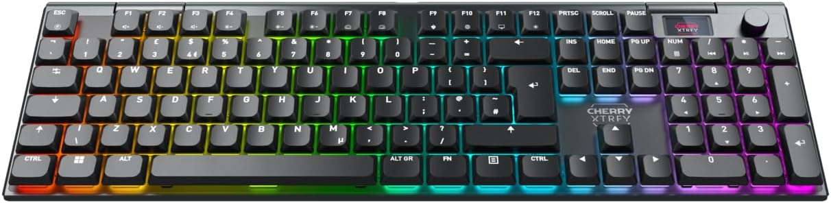 CHERRY XTRFY MX 10.1 Wireless | Cordless Low-Profile Gaming Keyboard | Rotary LCD Knob | RGB Lighting | Slim Aluminum
