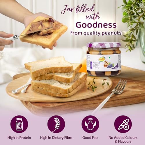 Image of Sundrop Peanut Butter with Red Grape Jelly | Creamy | 340 Grams | with 13.4% Protein | 6.8% Dietary Fibre |Premium Roasted Peanuts | No Added Colours & Preservatives | Great Value Per Gram of Protein