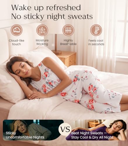 Image of NACHILA Pajamas for Women-Viscose Made from Bamboo, Sleeveless Pjs Tank Top Capri Pants Pajama Sets Cooling Sleepwear