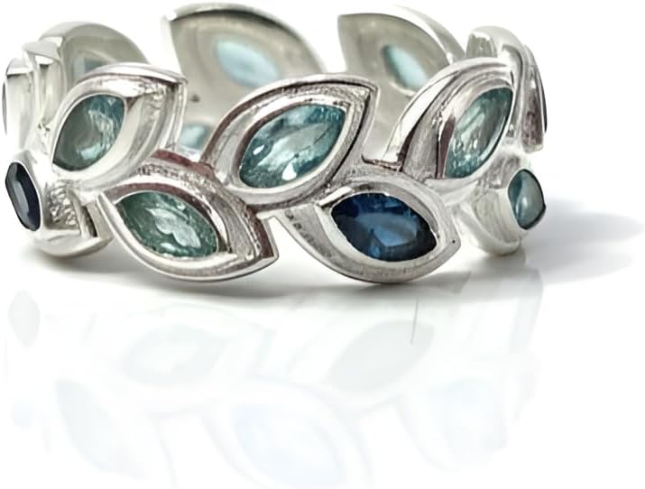 Iolite & Swiss Blue Topaz Ring 925 Sterling Silver Women's Blue Topaz Ring Eternity Band Gemstone Jewelry Gift for Her Stacking Band Statement Ring for Women