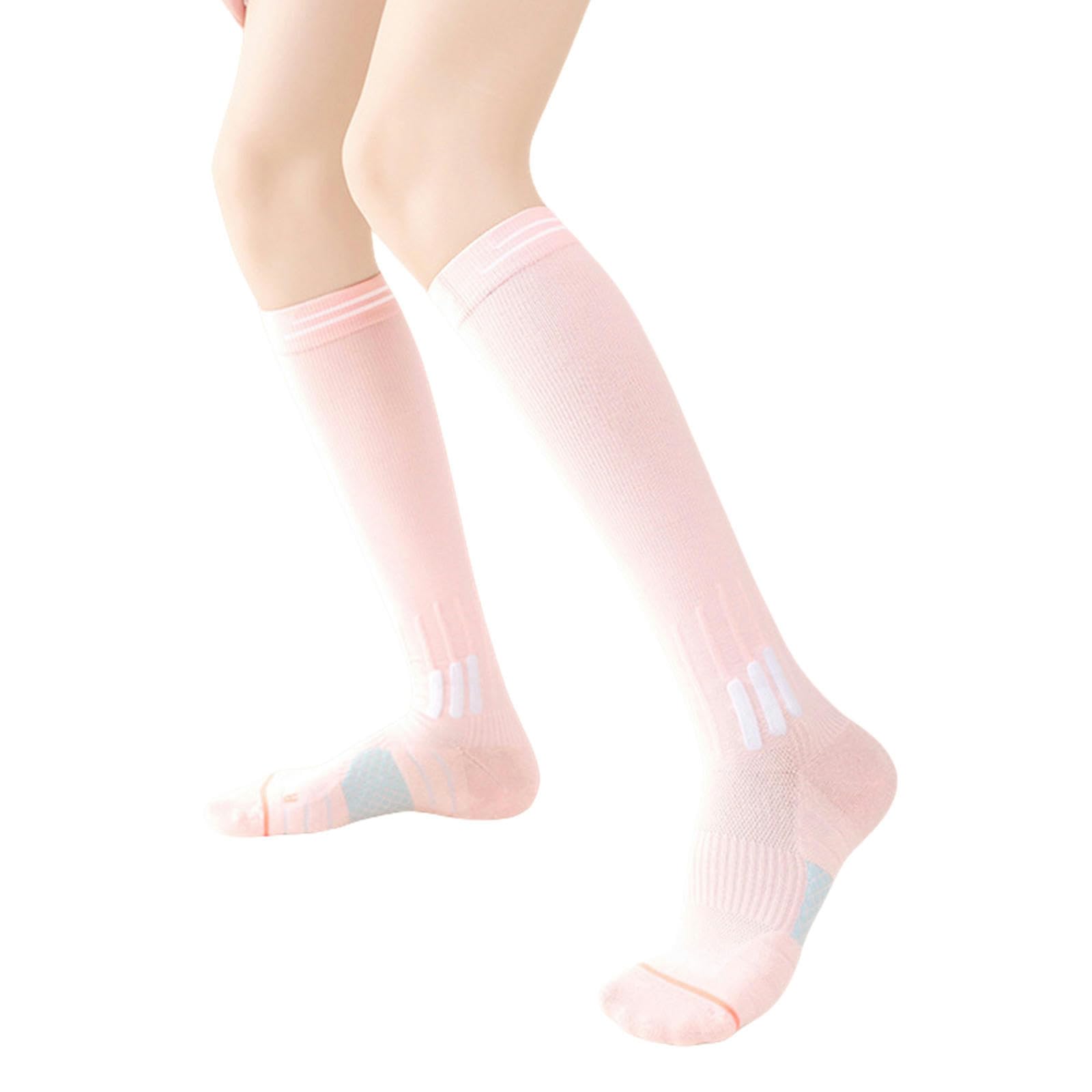 Męskie skarpety długie rurki kompresyjne skarpety kompresyjne na mięśnie Skipping Rope Pressure skarpety sportowe do biegania ręcznik do jogi Bottom Thickened Socks 2-pak - różowe