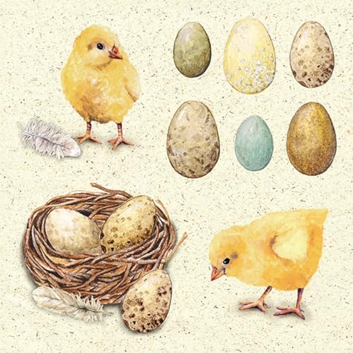 20 Servietten Ostern Küken und Eier Vintage als Tischdeko. Papierservietten mit Motiv. Auch für Decoupage und Serviettentechnik 33x33cm