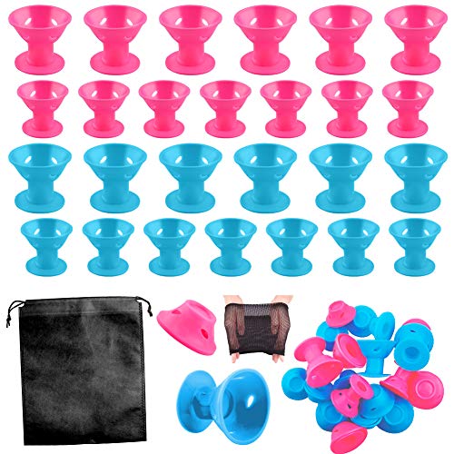 WXJ13 40 Pieces Silicone Hair Curlers Set, 20 Pieces Large and 20 Pieces Small Silicone Hair Rollers Include 2 Net Cap and 1 Storage Bag