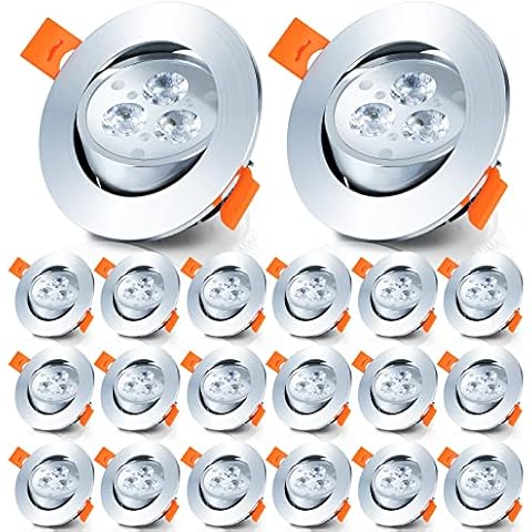 Ikodm 20er LED Einbaustrahler 3W, 230V flach Bad LED Spot Ersetzt 30W Halogen Cover
