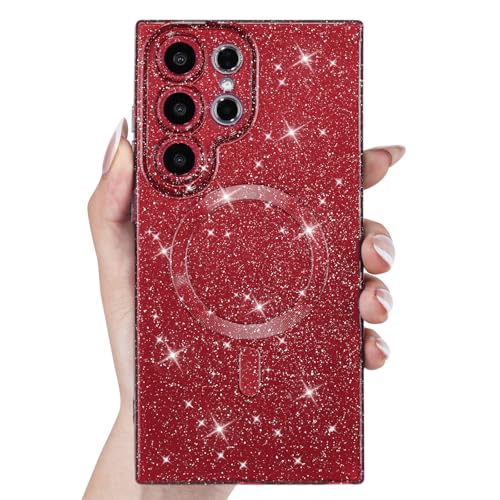 Coque Samsung S25 Ultra paillettes Svanove bordeaux compatible MagSafe
