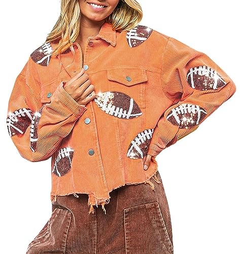 utcoco Women's Vintage Cropped Corduroy Jacket Frayed Hem Rugby Sequin Shacket Jacket3