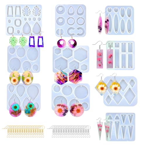 Loyohep Resin Earring Molds Resin Jewelry Molds with 10 Packs Variety Shape Resin Molds Silicone Earring Silicone Molds for resi n Pendant Earrings Keychains(Included 40Pcs earringhooks) DIY Gift