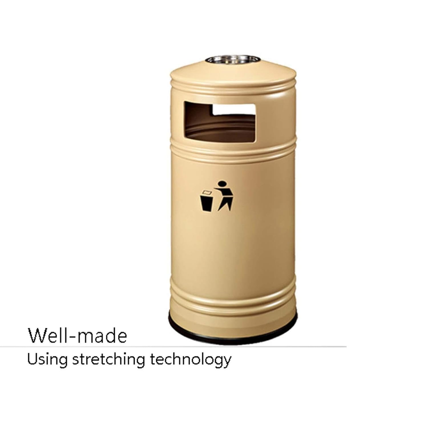 Outdoor Long Cylindrical Trash Can with Ashtray – 13.2 Gallon Metal Waste Bin with Lid for Parks, Streets & Commercial Use, Brown Design, 50L Capacity(Green)