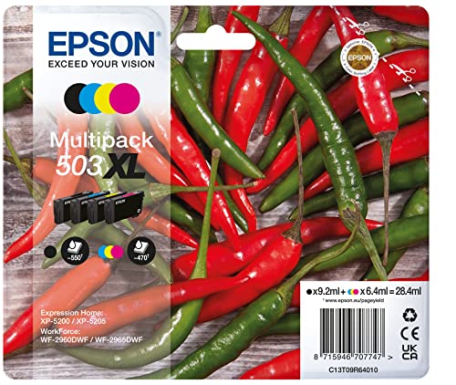 Epson 503Xl Serie Peperoncini,Cartucce Per Stampante Getto D'Inchiostro, Multipack 4 Colori (Nero, Ciano, Magenta, Giallo), Formato Xl, Stampe Affidab