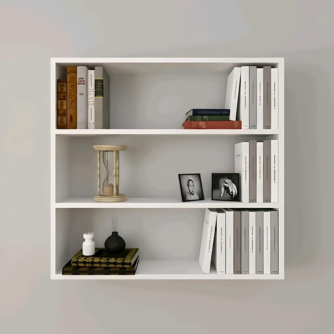 OXMIC Engineered Wood Glossy Wall Mount Floating Hanging Shelf Rack Display for Room Wall and Home Decor Items and Storage Organizer (White)