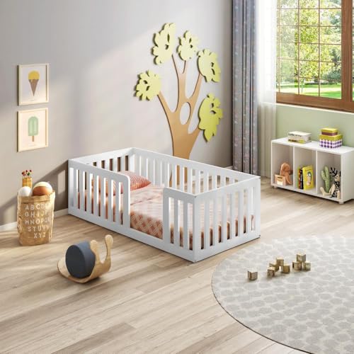 Mini Cama Montessoriana em Madeira Maciça com Grade Giulia Casatema Branco