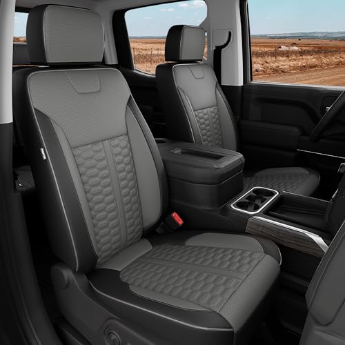 RIDEPOSH Custom Leather Seat Covers for Silverado/Sierra 1500 2019-2026, 2500HD 3500HD 2020-2026 Crew Cab Full Set with Jump Seat Cover (Armrest Storage Version Only), Truck Accessories