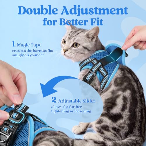 Image of rabbitgoo Cat Harness and Leash Set, Step-in Soft Vest, Blue & Light Blue