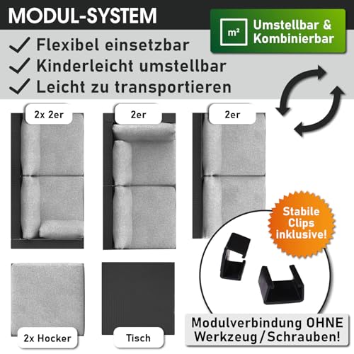 BRAST® Gartenmöbel Lounge Set XXL | 8-12 Personen viele Modelle & Farben | inkl. extra Dicke Kissen | TÜV geprüft | Outdoor Loungemöbel Sitzgruppe Essgruppe Garnitur | Freedom Schwarz
