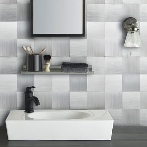 Homeymosaic Peel And Stick Backsplash For Kitchen Tile Stainless Steel Brushed Stick On Bathroom Countertop Fireplace Square Plaid Metal Mosaic(5 Sheets,Silver) #TOP3
