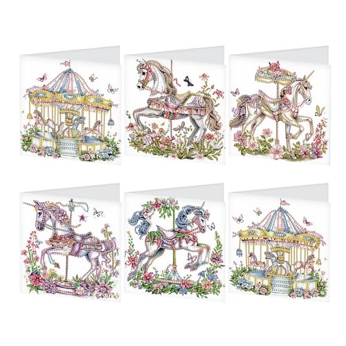 Carte peinture diamant adulte lot de 6 avec enveloppes de vœux et motif cheval licorne
