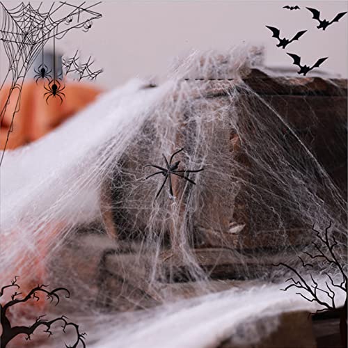 Tuofang Tecido de aranha de Halloween, 200 gramas de teias de aranha e 40 decorações de lustre de Halloween, teia de aranha branca, casa assombrada teias de aranha, para festas de Halloween, para