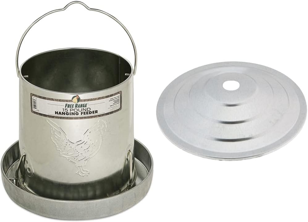 Harris Farms Poultry Feeder | Manna Pro Chicken Feed, Free Range Hanging Chicken Feeder, Chicken Feeders Galvanized | 30 Pounds