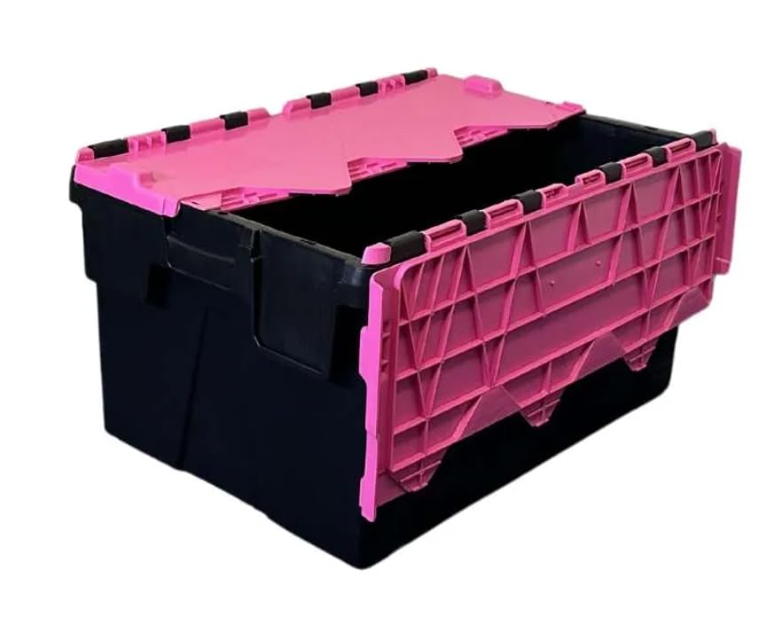 Totebox 10x 56 Litre Storage Box/Attached Lid Container (60 x 40 x 32 cm) (Pink)