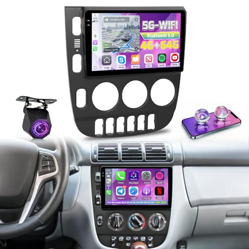 [4+64G] for Mercedes Benz W163 ML320 ML350 ML500 1998-2005 Carplay Stereo Upgrade: 9 inch Android IPS Incell Touchscreen Mercedes ML320 Radio - 5G/WiFi, GPS, BT5.0, Custom Homepage + Backup Camera
