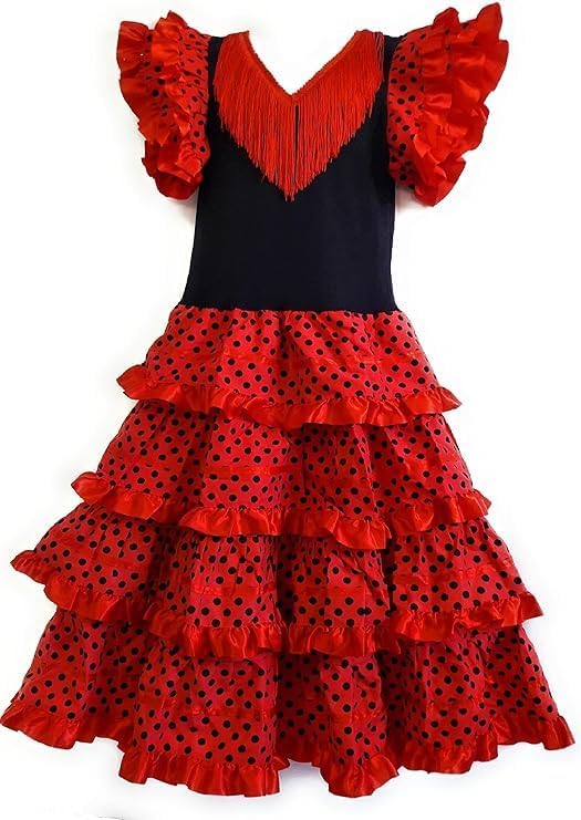 Flamenco-Kleid sevillane für Mädchen, rot, 12 Jahre