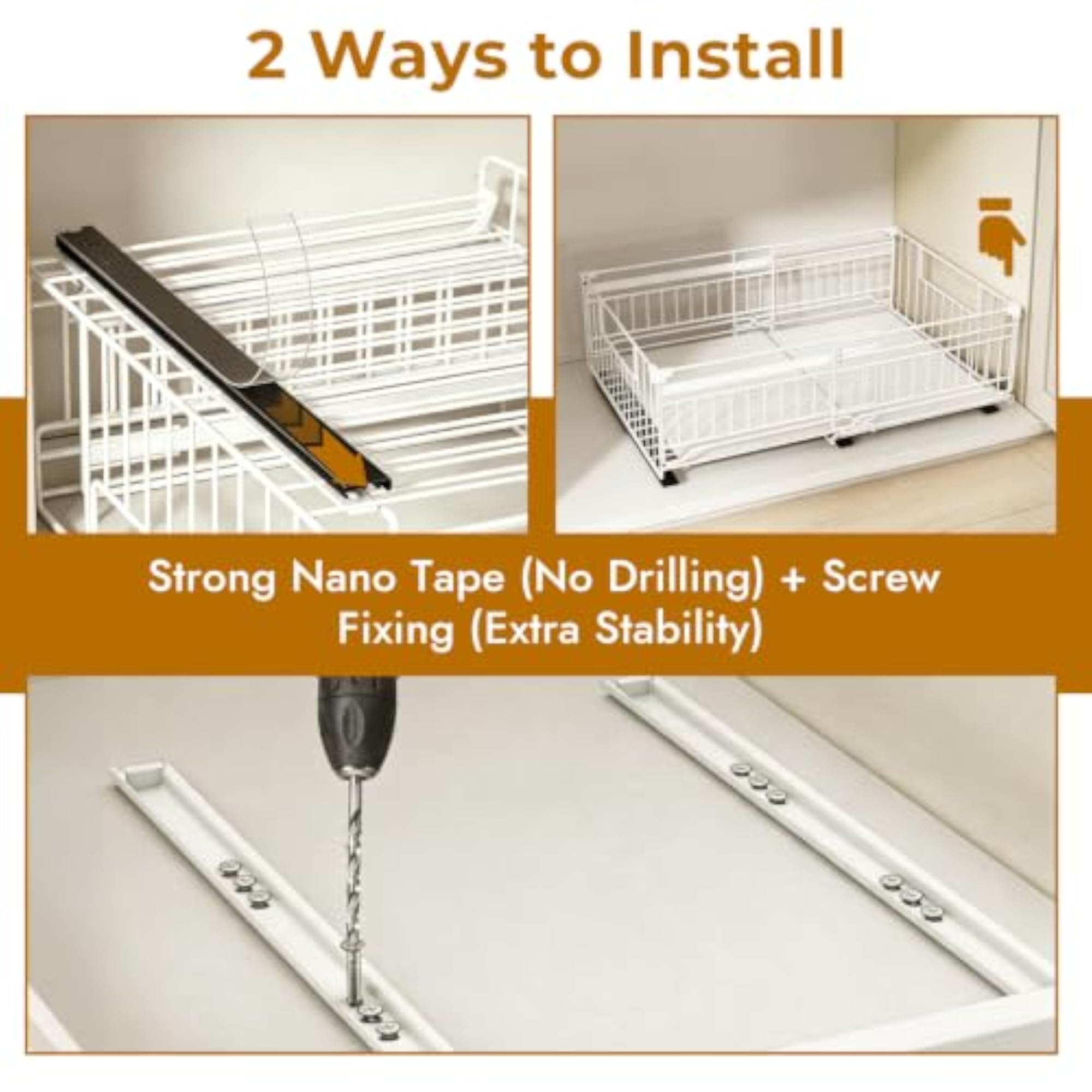 Expandable Cupboard Organiser, Adjustable Width 32.5-50cm, No Drilling