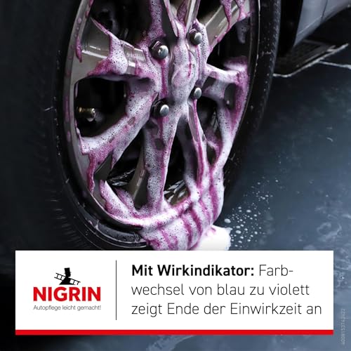 NIGRIN Peformance Turbo Felgenreiniger, 2x 0,5 Liter, selbstaktiver Reiniger für alle Felgen, säurefrei, mit Wirk-Indikator