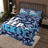 Loussiesd Eishockey Tagesdecke 170x210cm Kinder Essen Schlaf Steppdecke für Kinder Mädchen Jungs Camouflage Camo Bettüberwurf Wintersport Thema Wohndecke