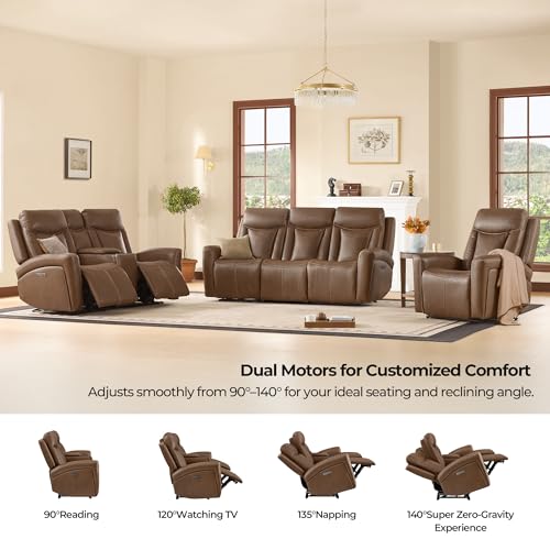 Image of CHITA Zero Gravity Leather Power Reclining Sofa, 3 Seater, Cafe