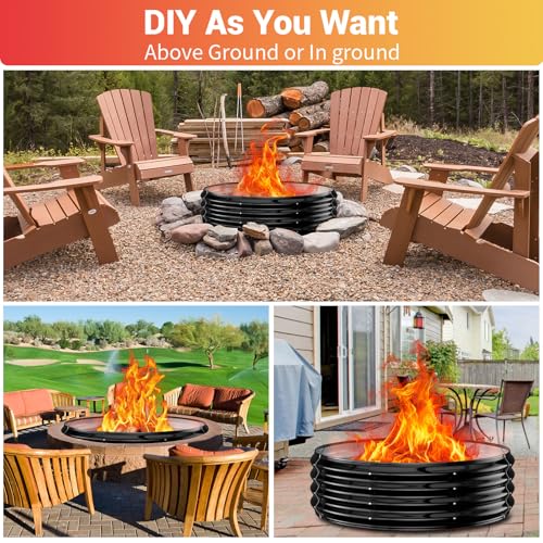 60 Inch Extra Large Fire Pit Ring for Outside, Heavy-Duty Wood Burning Fire Pit Insert for Backyard Bonfires, 12" Tall Galvanized Steel Fire Bowl for Patio, Camping & Outdoor Fireplace by XGMDD - Used condition - Image 7