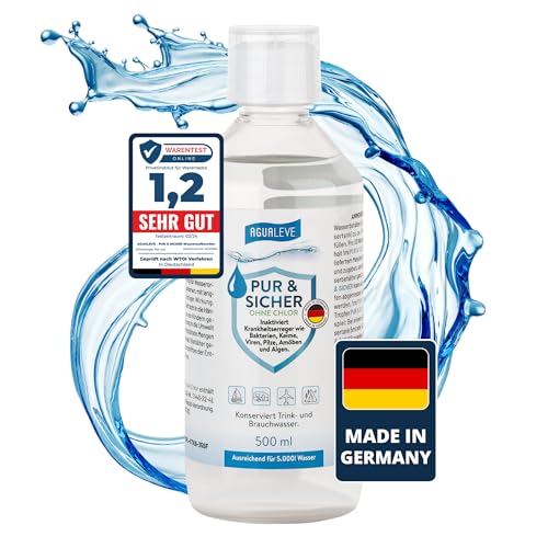 500ml PUR & SICHER *ohne* Chlor Wasseraufbereiter Trinkwasser – Inaktiviert Keime, Viren, Bakterien | Wohnmobil, Wohnwagen, Camping, Outdoor, Notvorrat, Notfall, Survival, Reisen | für 5000l Wasser