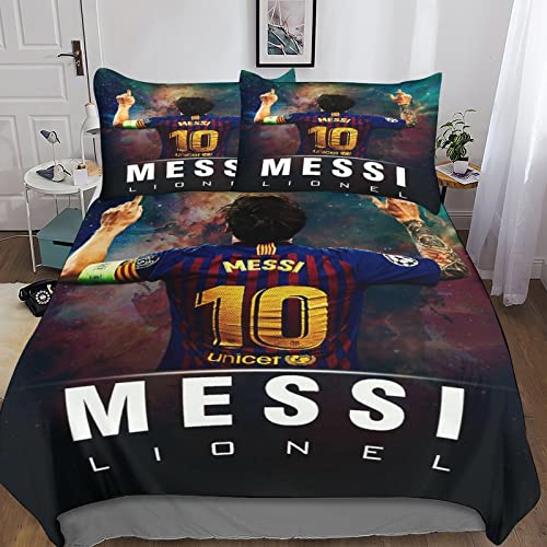 Housse De Couette Messi Microfibre Douce - Fermeture éclair - Taies D'oreiller Incluses - Taille King 220x240cm - Imprimé 3D Coloré
