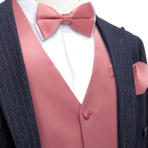 Image of Barry.Wang Mens Suit Vest Bow Tie Set 4PCS Formal V-neck Slim Fit Casual Solid Color Waistcoat Wedding Party Tuxedo