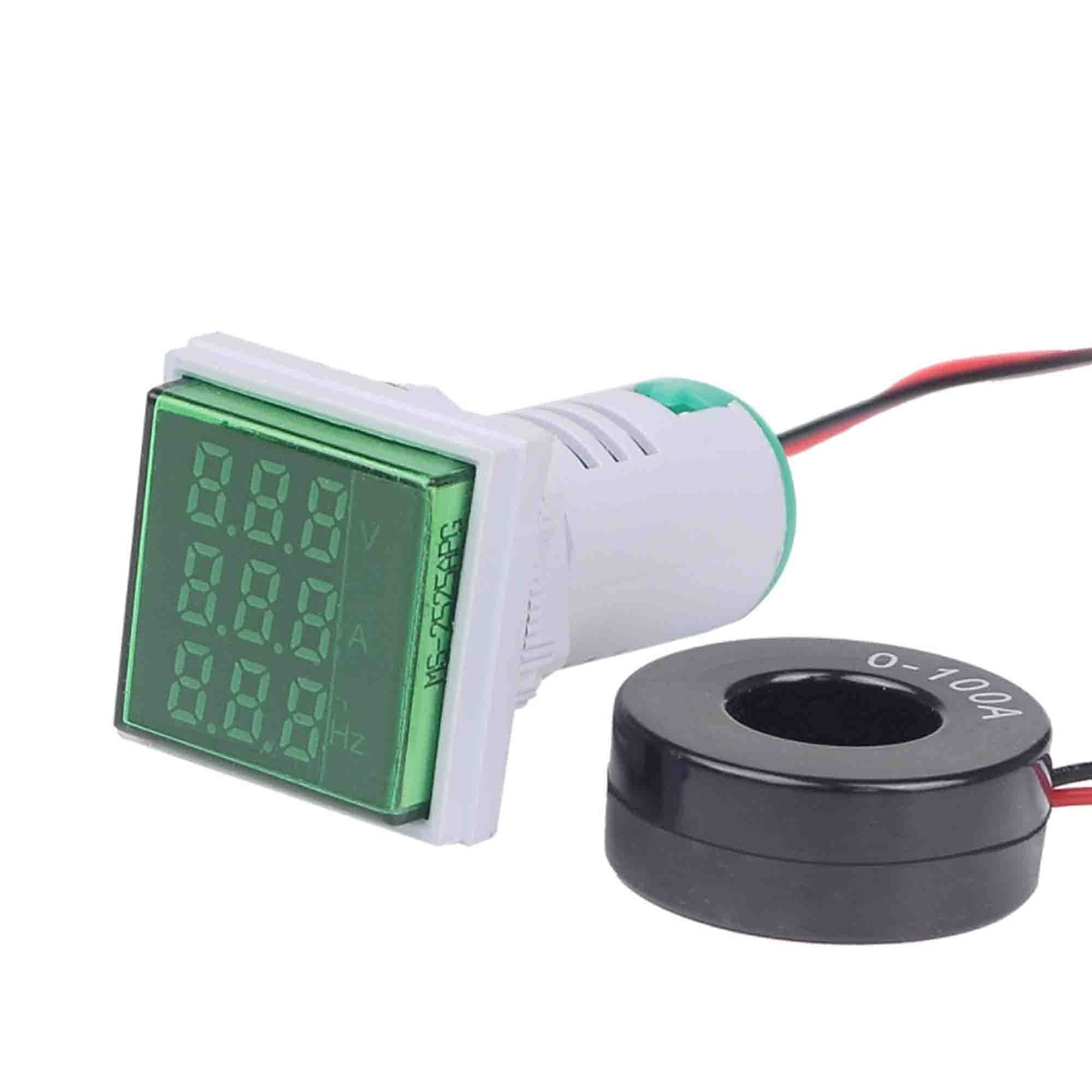 AD112-22 AC Voltage Current Display Meter, AC 60-500V 0-100A 20-75 Hz Frequency Meter Multifunction Power Energy Panel Meter LCD Digital Display Ammeter Voltmeter (Green)