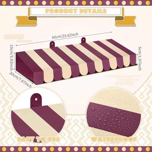 Image of Boao 4 Pcs 3D Cardboard Awning Decor,Purple and Beige,Striped Style | Paper Awning, Circus Carnival Theme, For Bulletin Board, Lemonade Stand, Bakery & Ice Cream Truck, Wall Window Backdrop