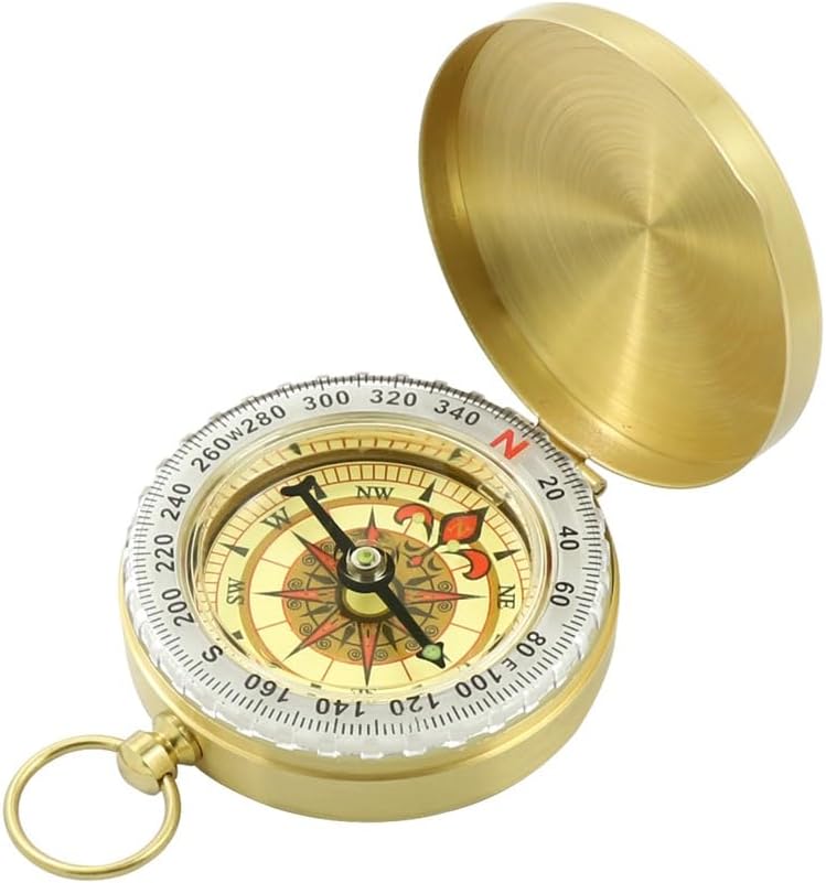 Copper Pocket Watch Compass Gold Glossy Flip Cover Night Glow