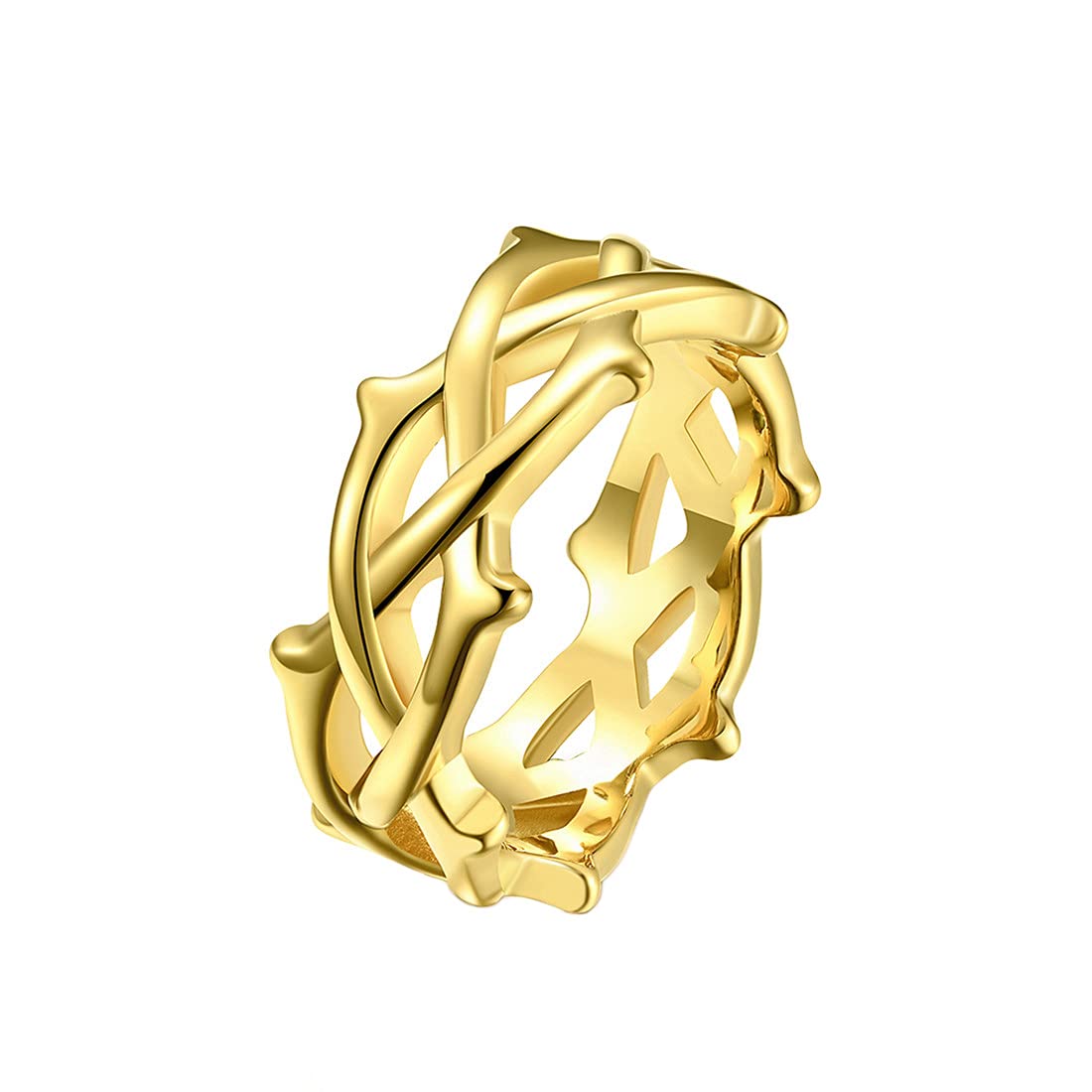 HIJONESCrown of Thorns Branch Ring for Men and Women in Stainless Steel Wedding Band