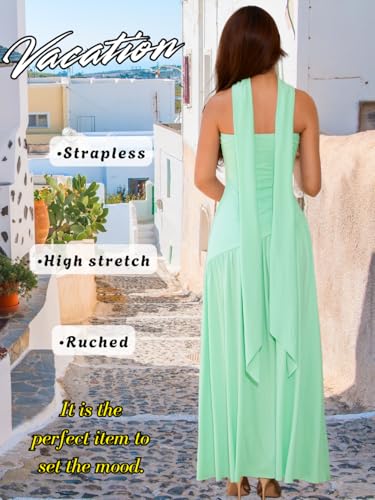 Women's Maxi Tube Dress with Scarf, Drop Waist High Slit Formal Prom, Wedding Guest Cocktail Party Gown4