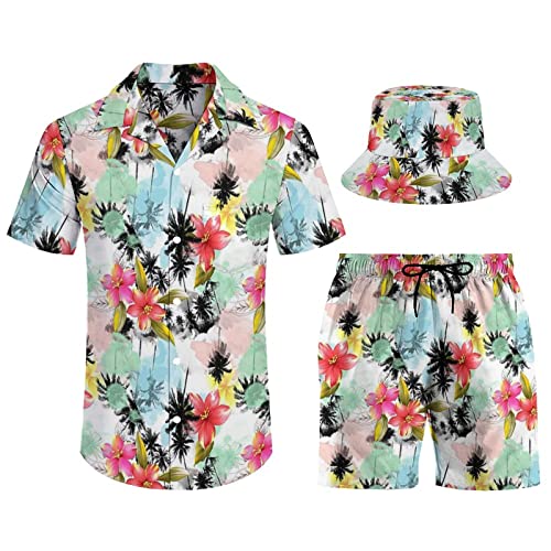 Costume de plage imprimé feuilles avec short décontracté et chapeau cloche XS