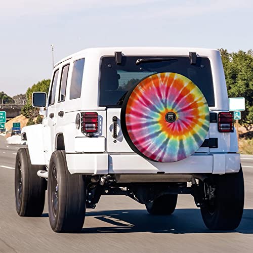 Image of Delerain Rainbow Tie Dye Spare Tire Cover with Backup Camera Hole Wheel Protectors Sun Protector Waterproof for RV Trailer RV SUV Truck and Many Vehicle(16 Inch for Diameter 29 inch-31 inch)